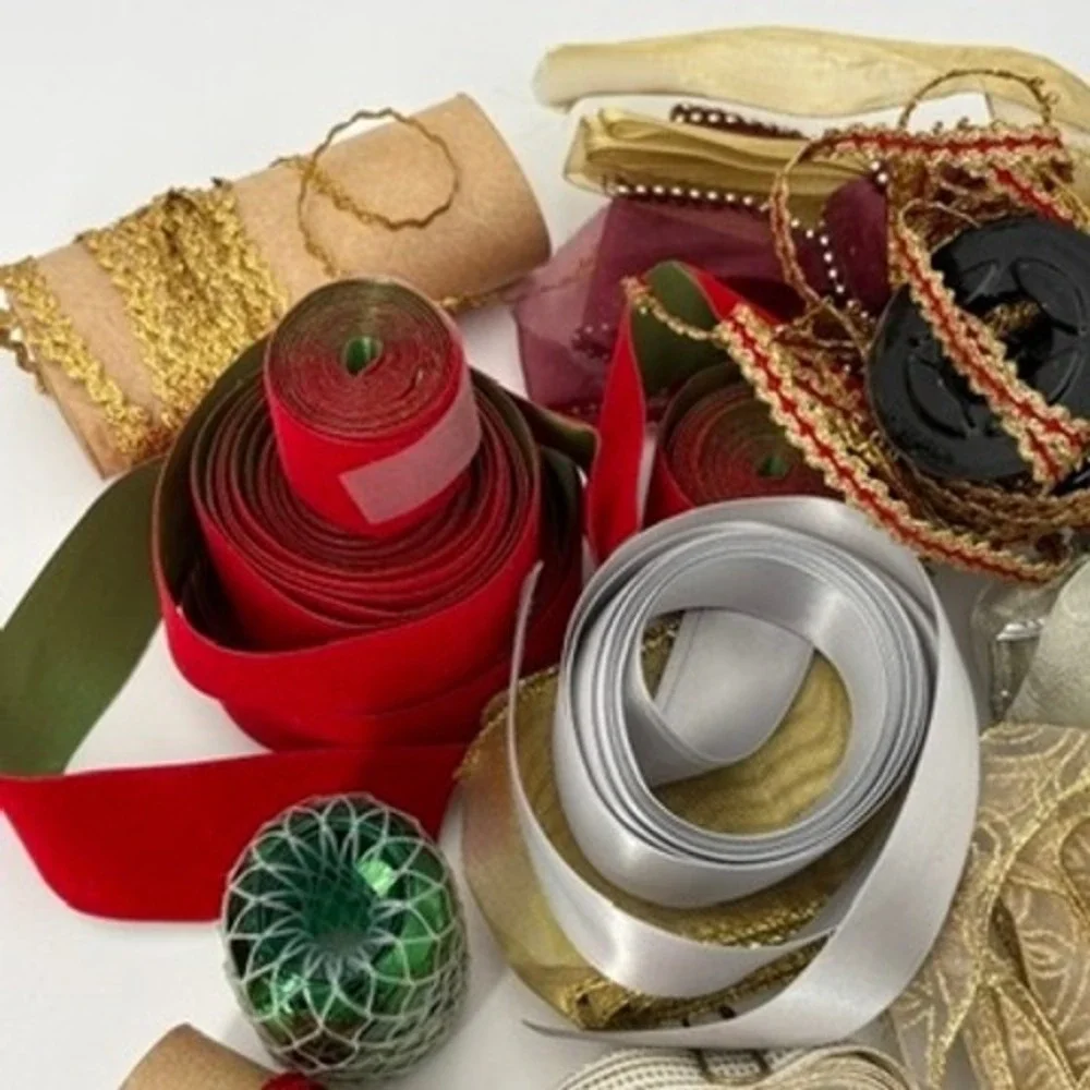 Christmas Ribbon Lot Vintage Offray Dillards Velvet Satin Metallic Spools